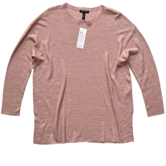 Eileen Fisher Nwt Powder Pink 100% Organic Linen Round Neck Pull Over Top Large